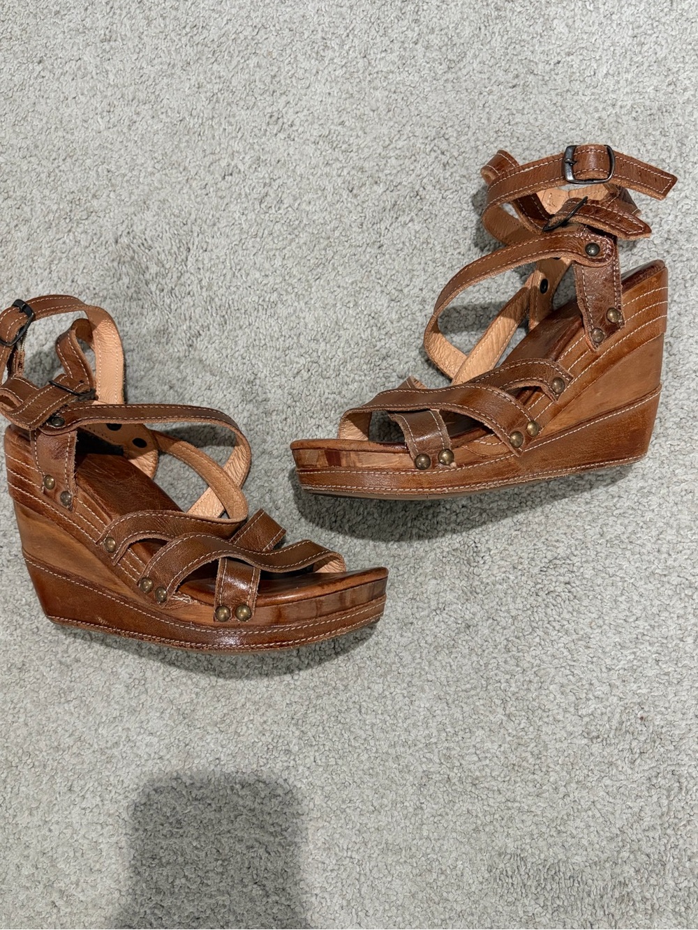 Bed Stu Juliana Sandals, Women’s Size 7 Brown Strappy Leather Wedge Sandals